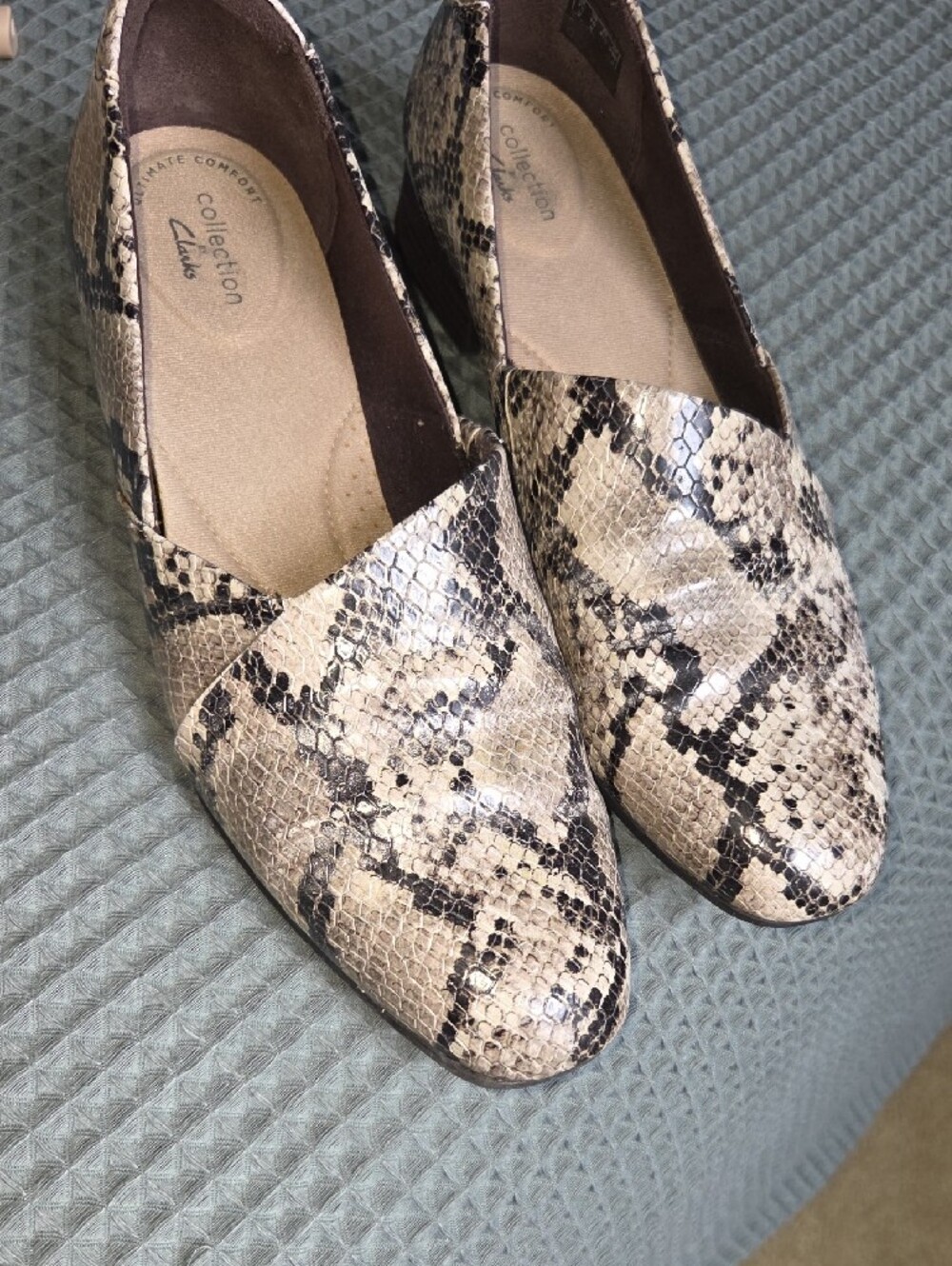 Clarks Taupe Snake-Print Leather Flats - Picture 5 of 6